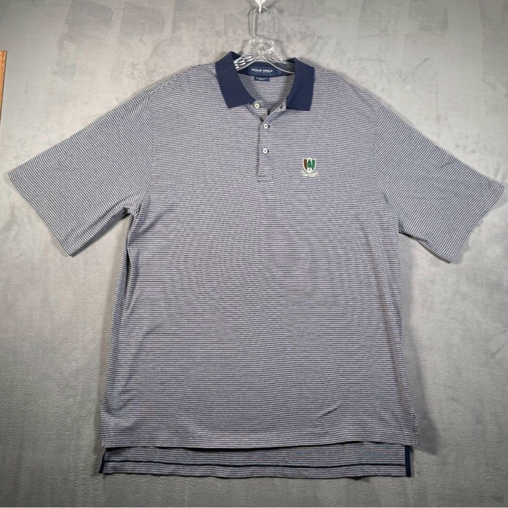 Ralph Lauren Polo Golf Shirt Mens L Blue Stripe Pima Cotton Pine Valley Club AZ